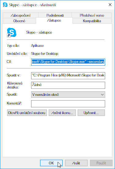 multiple skype accounts - shortcut properties