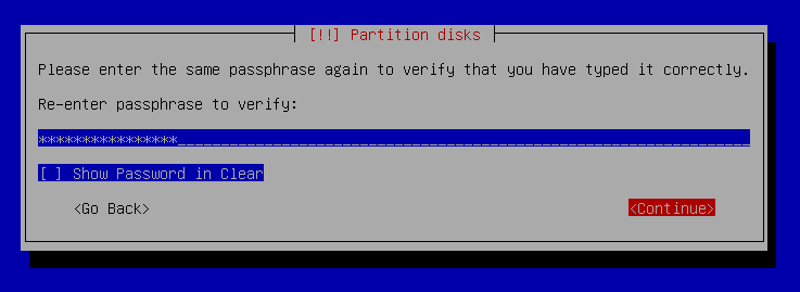 re-enter passphrase to encrypt data