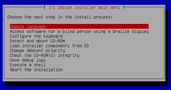 debian install choose language and more